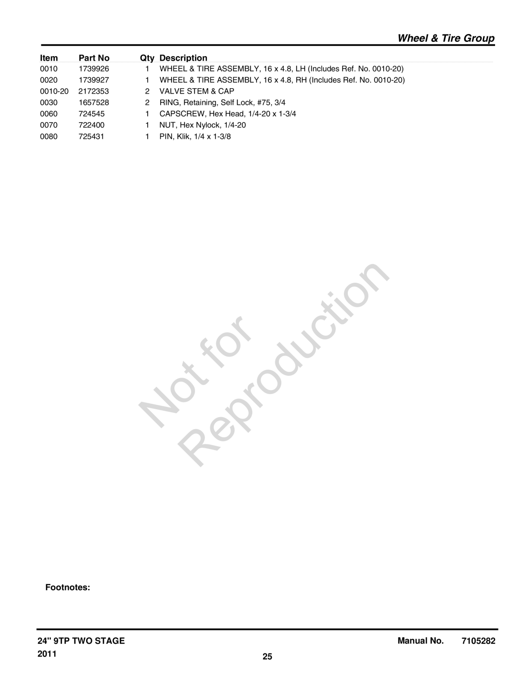 Snapper 1696000 manual Valve Stem & CAP 