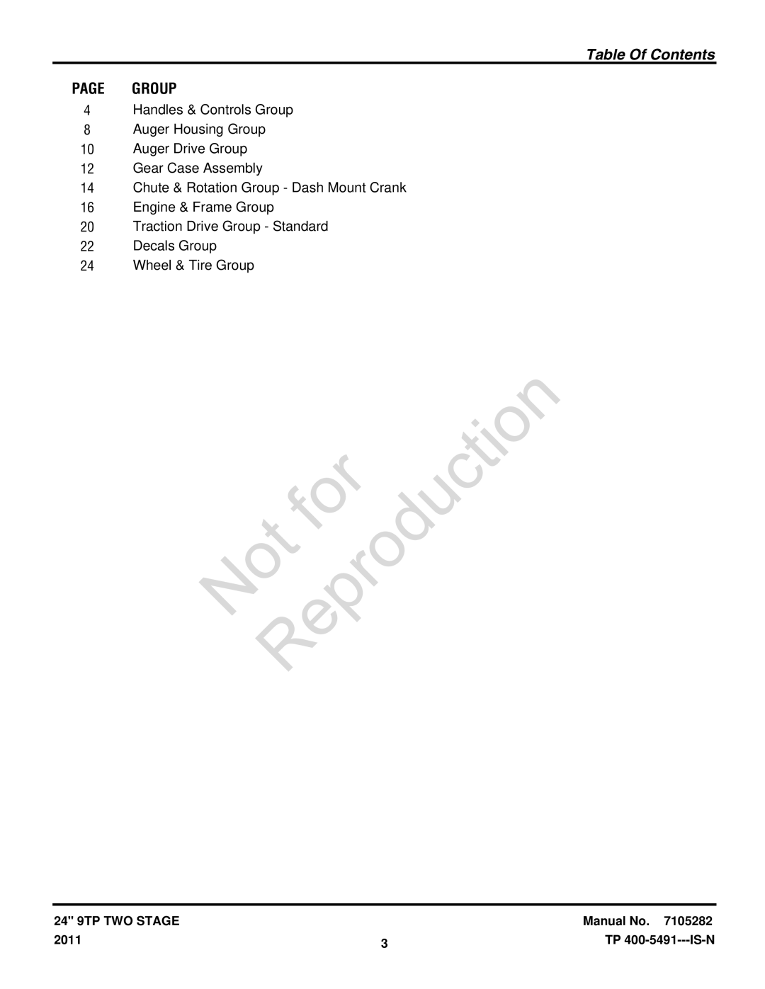 Snapper 1696000 manual Table Of Contents 