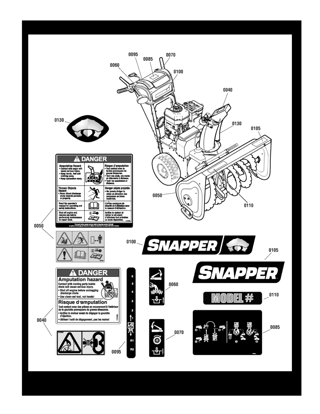 Snapper 1696004, 1696011, 1696012, 1696006 manual Decals Group, Reproduction, Manual No, 7105286, 26, 28 & 30 TWO STAGE, 2011 