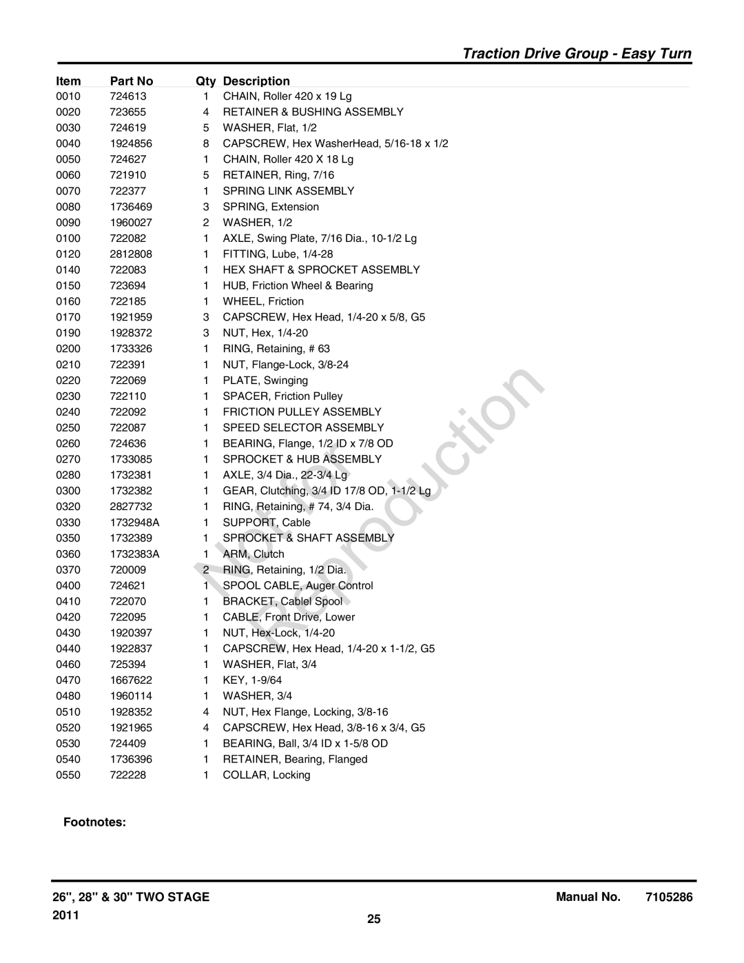 Snapper 1696011 Retainer & Bushing Assembly, Spring Link Assembly, HEX Shaft & Sprocket Assembly, Friction Pulley Assembly 