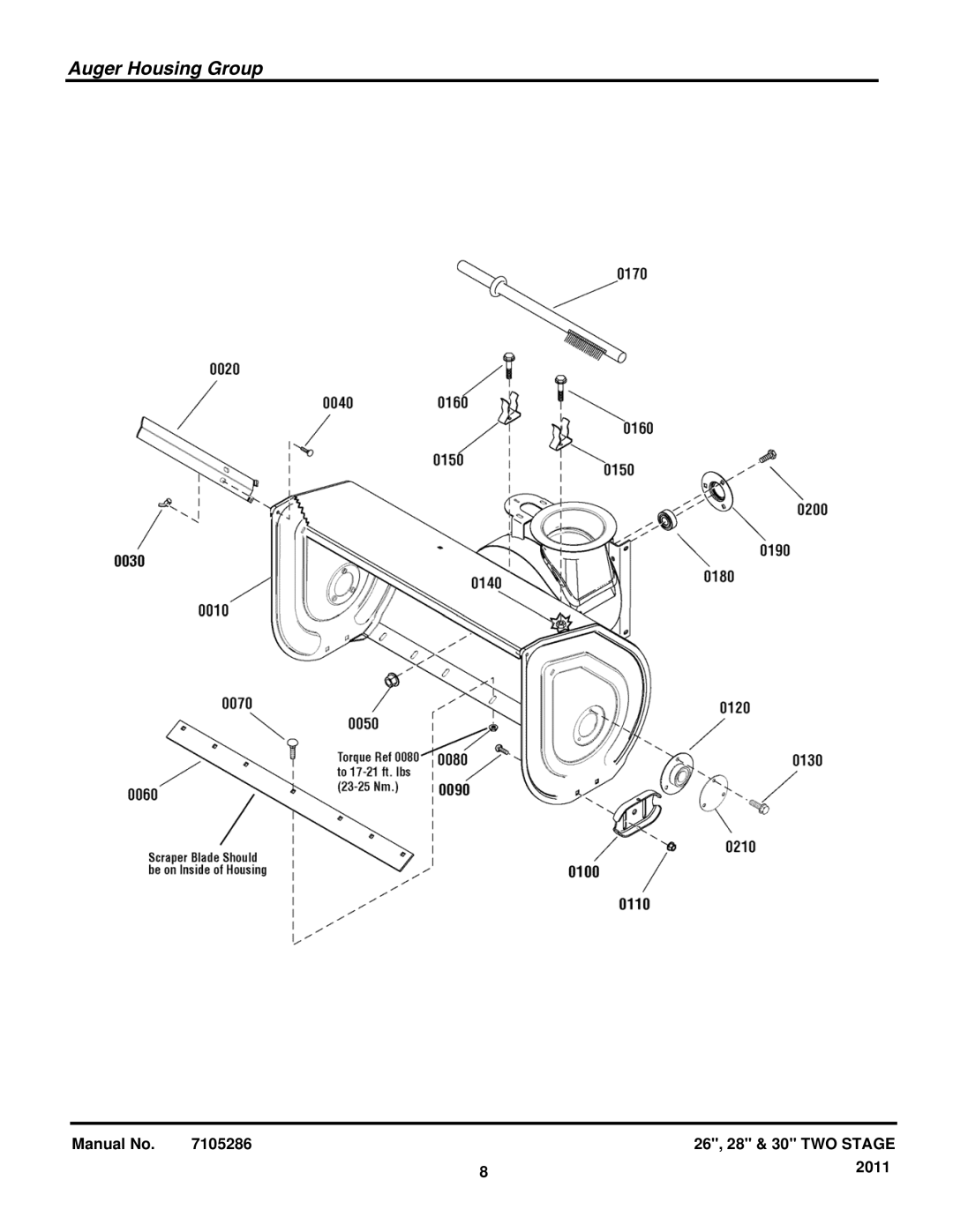 Snapper 1696004, 1696011, 1696012, 1696006, 1696005 manual Auger Housing Group 