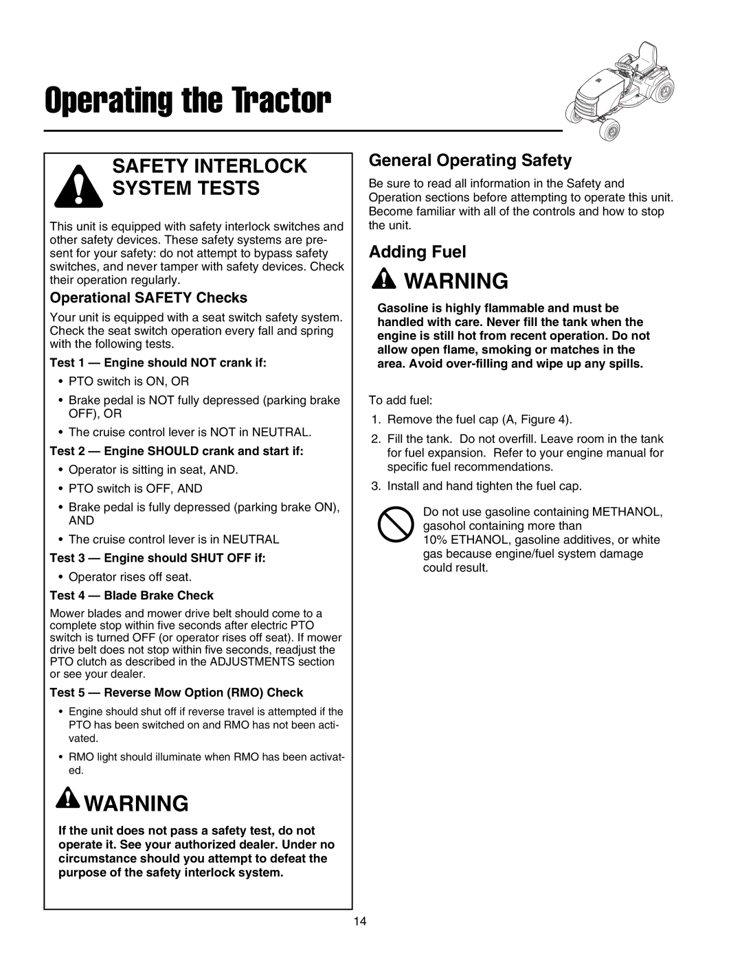 Snapper 1700, 2700, 400 manual General Operating Safety, Adding Fuel, Operational Safety Checks 