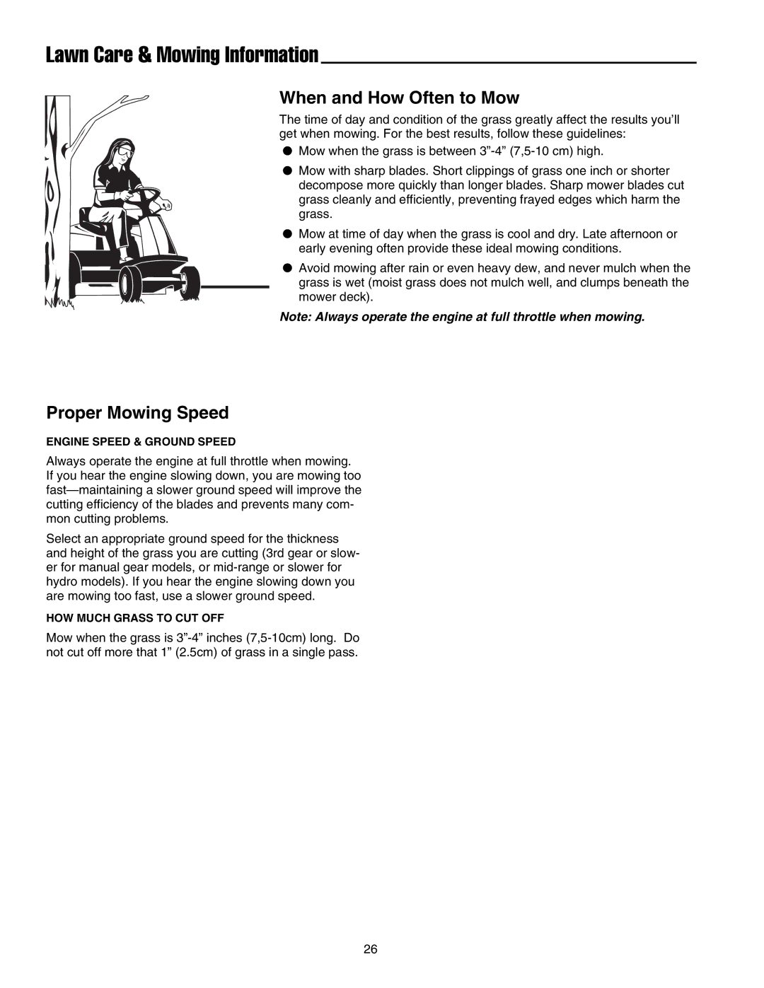 Snapper 1700, 2700, 400 manual Lawn Care & Mowing Information, When and How Often to Mow, Proper Mowing Speed 