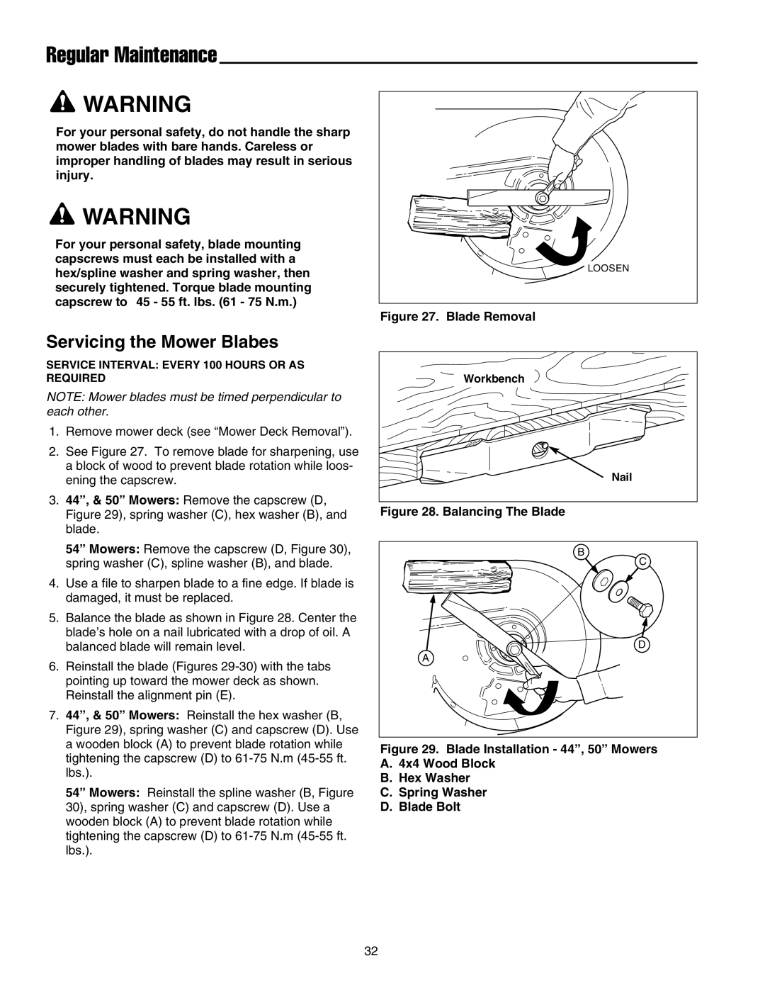 Snapper 1700, 2700, 400 manual Servicing the Mower Blabes, Blade Removal 