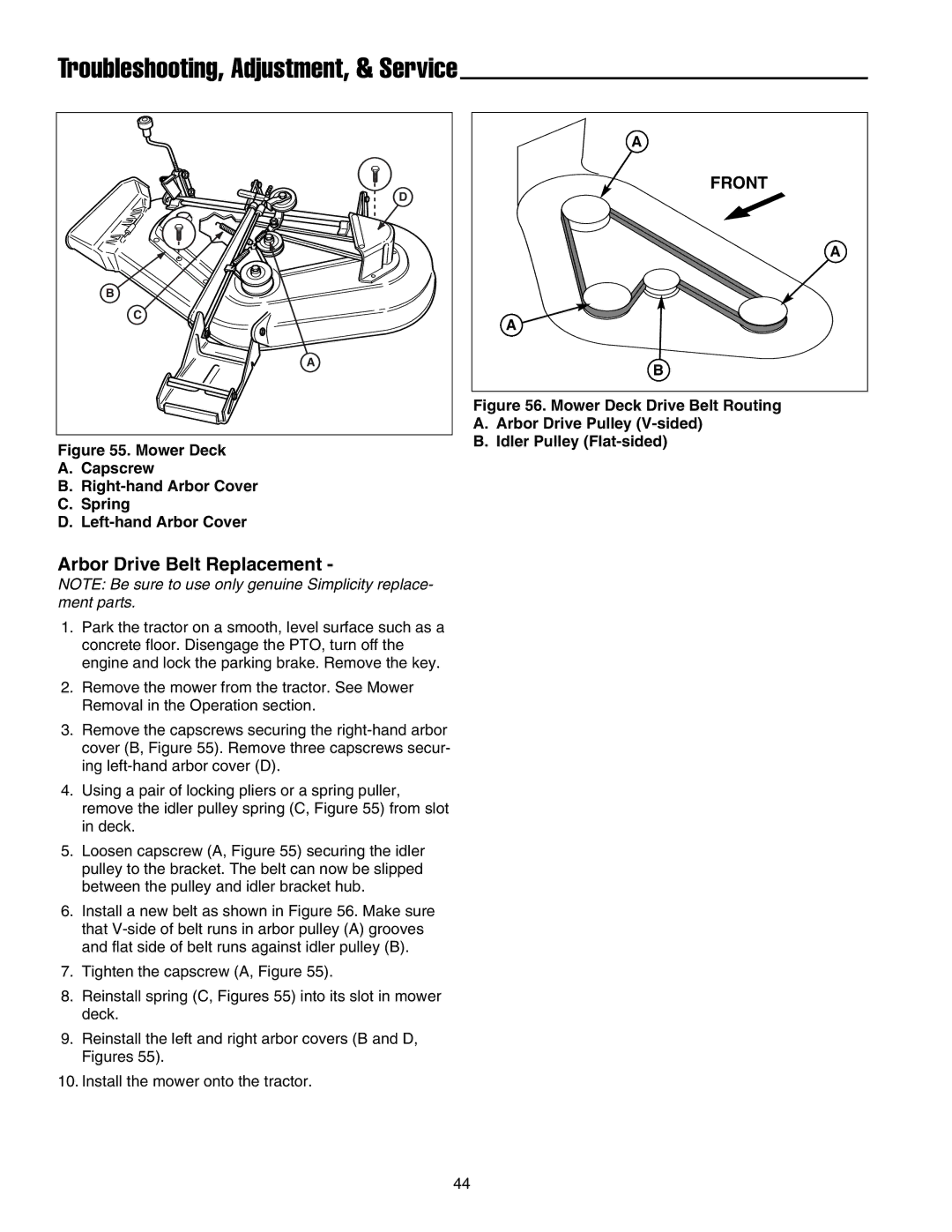 Snapper 1700, 2700, 400 manual Arbor Drive Belt Replacement 