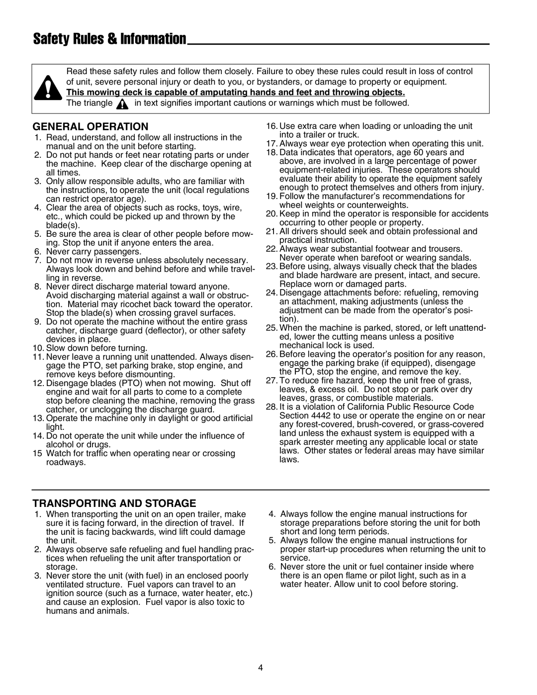 Snapper 1700, 2700, 400 manual Safety Rules & Information, General Operation 