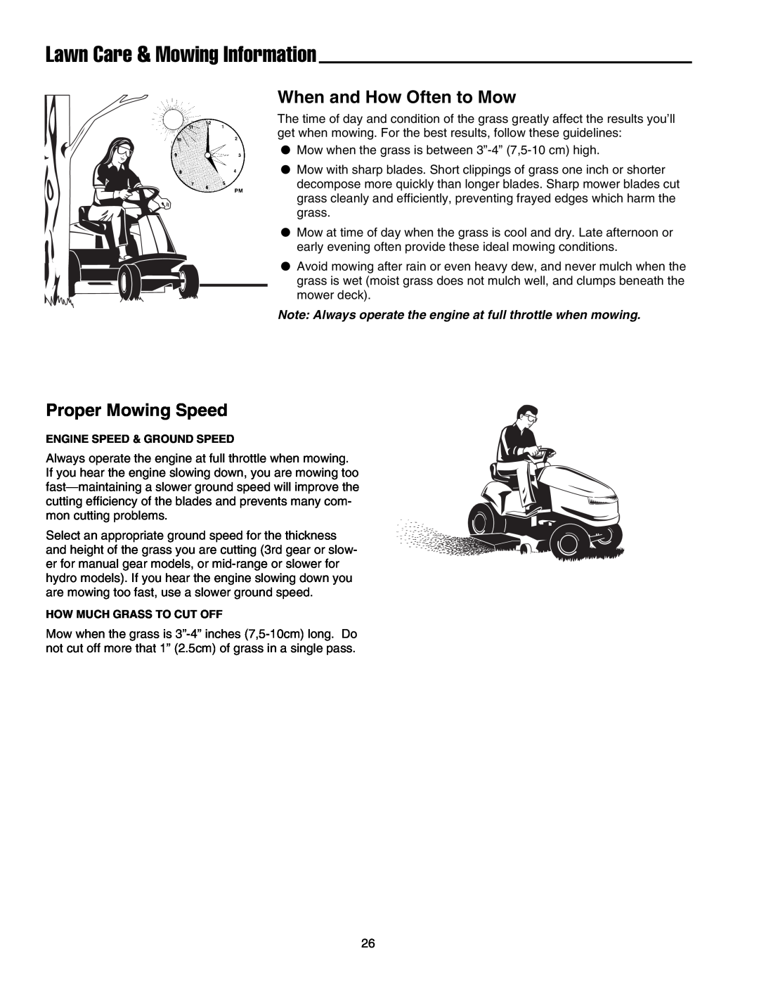 Snapper 1700, 2700, 400 manual Lawn Care & Mowing Information, When and How Often to Mow, Proper Mowing Speed 
