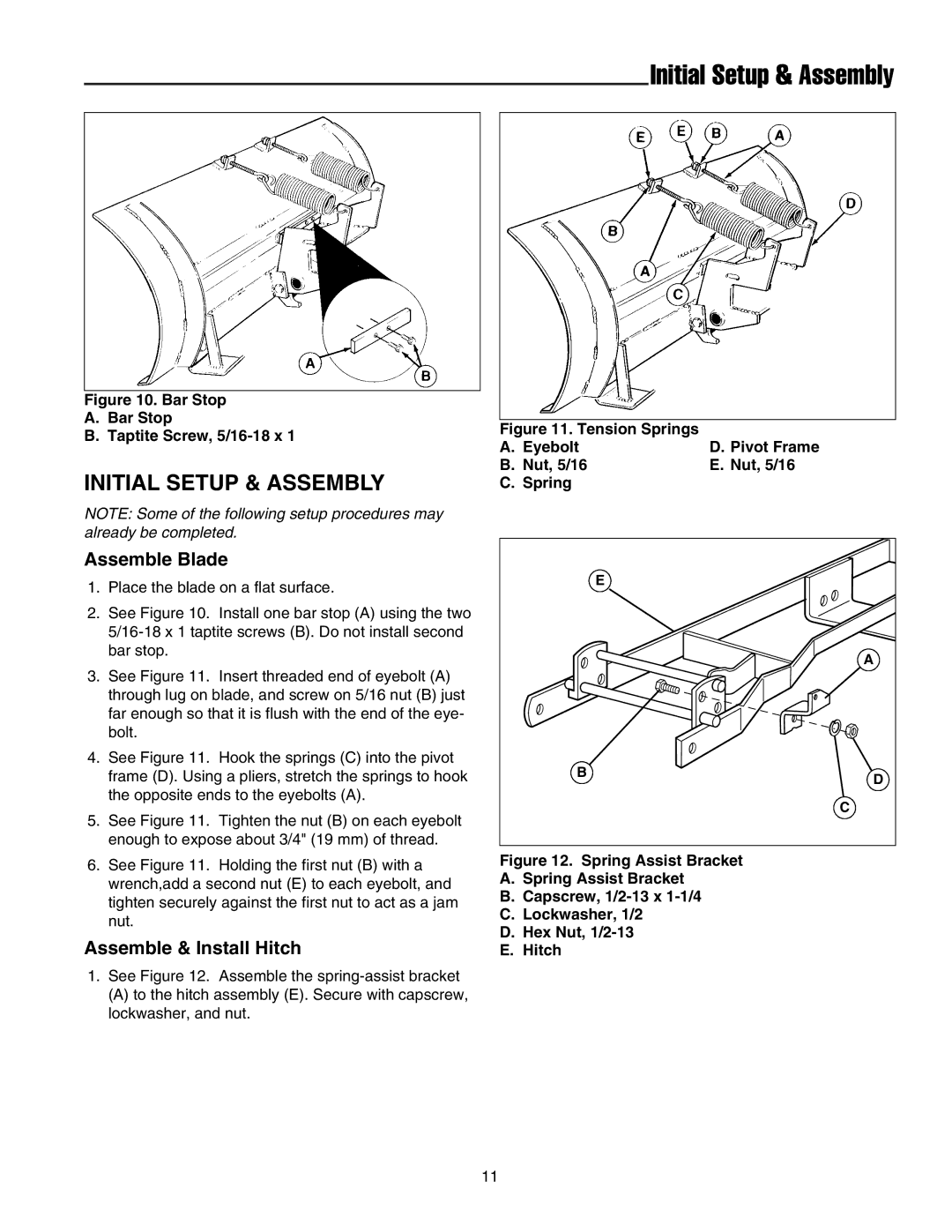 Snapper 1721301-02, 1693755 manual Assemble Blade, Assemble & Install Hitch 