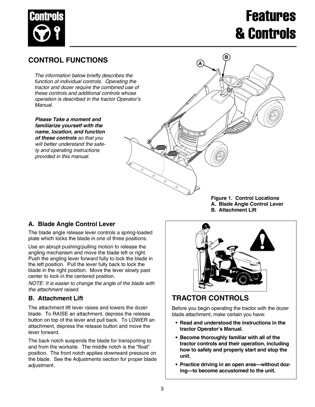 Snapper 1721301-02, 1693755 manual Blade Angle Control Lever, Attachment Lift 