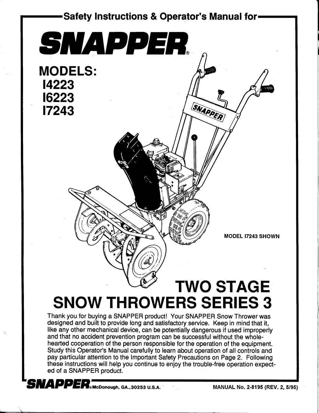 Snapper 14223, 17223, 16223 manual 