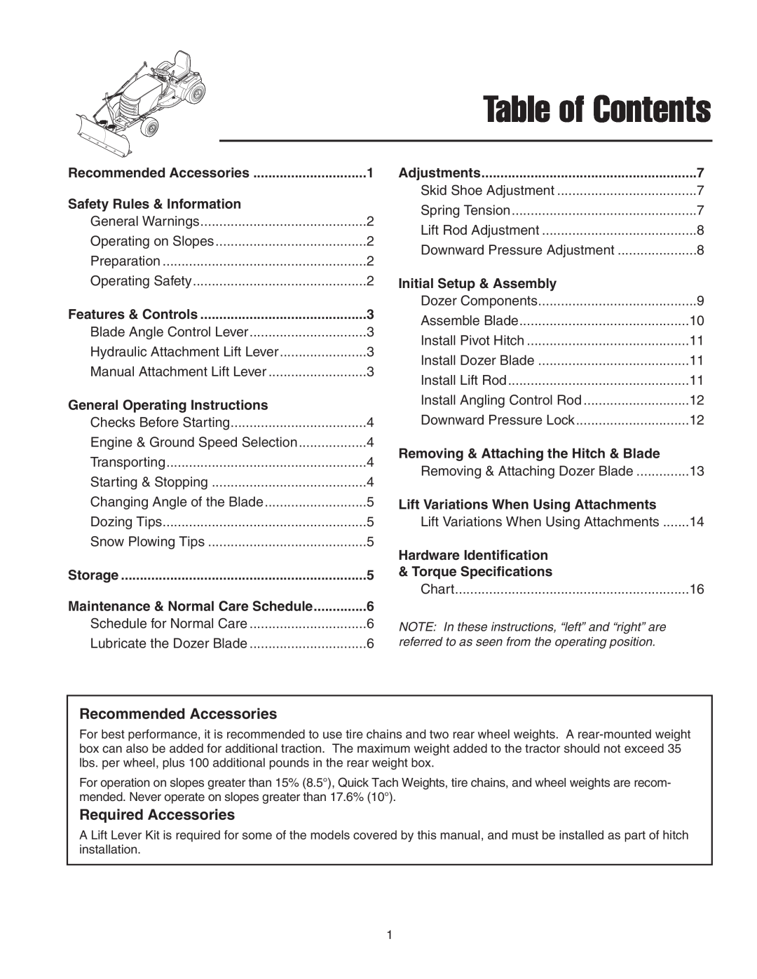 Snapper 1723445-02 Recommended Accessories, Required Accessories, Safety Rules & Information, Storage, Table of Contents 