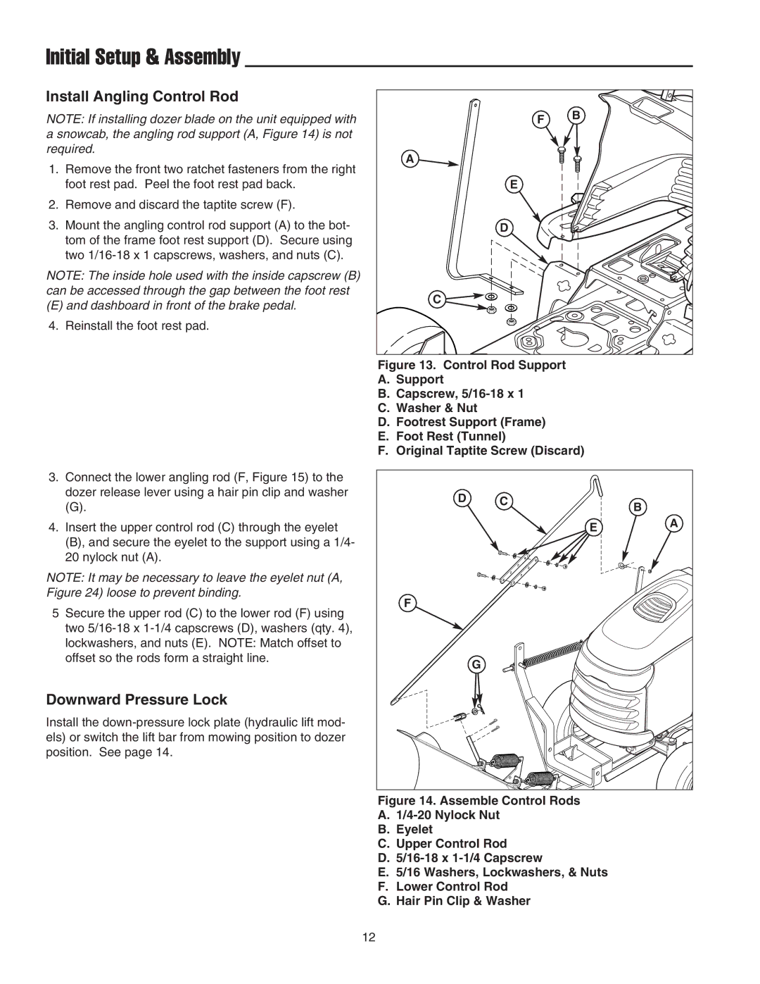 Snapper 1694147, 1723445-02 manual Install Angling Control Rod, Downward Pressure Lock 