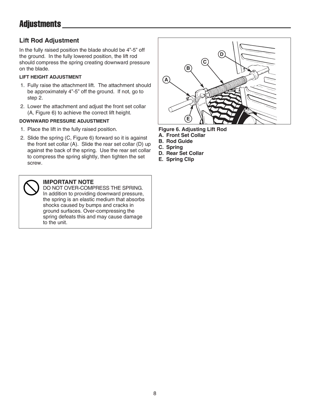 Snapper 1694147, 1723445-02 manual Adjustments, Lift Rod Adjustment 