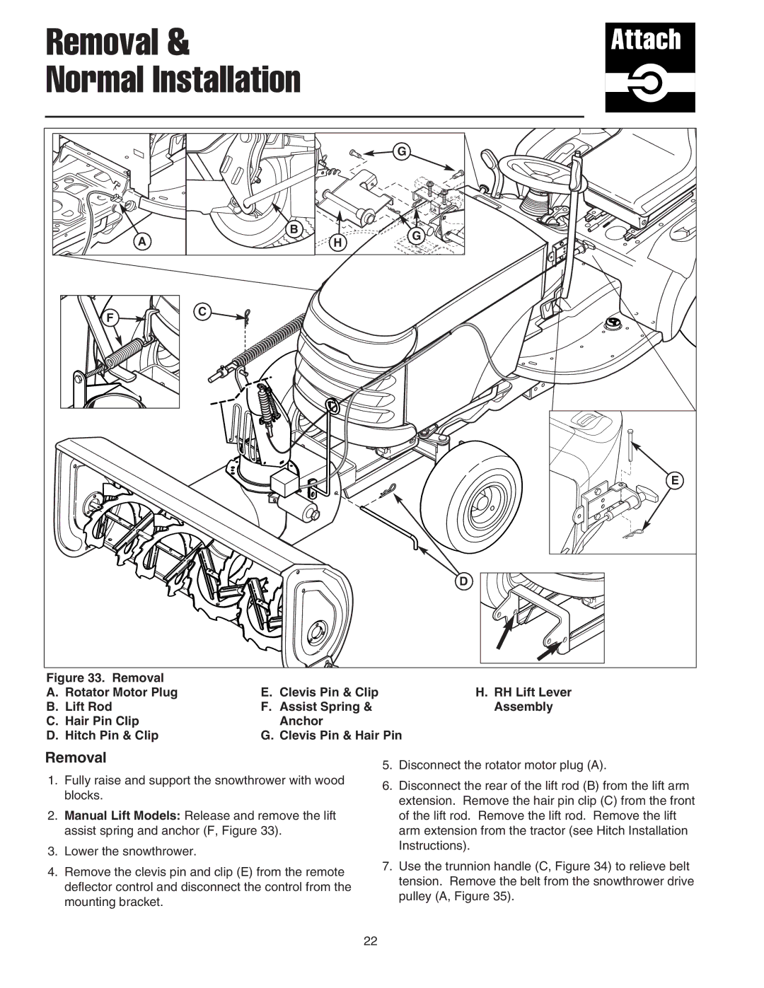 Snapper 1724089, 1695099, 1694238, 1694874 manual Removal Normal Installation 