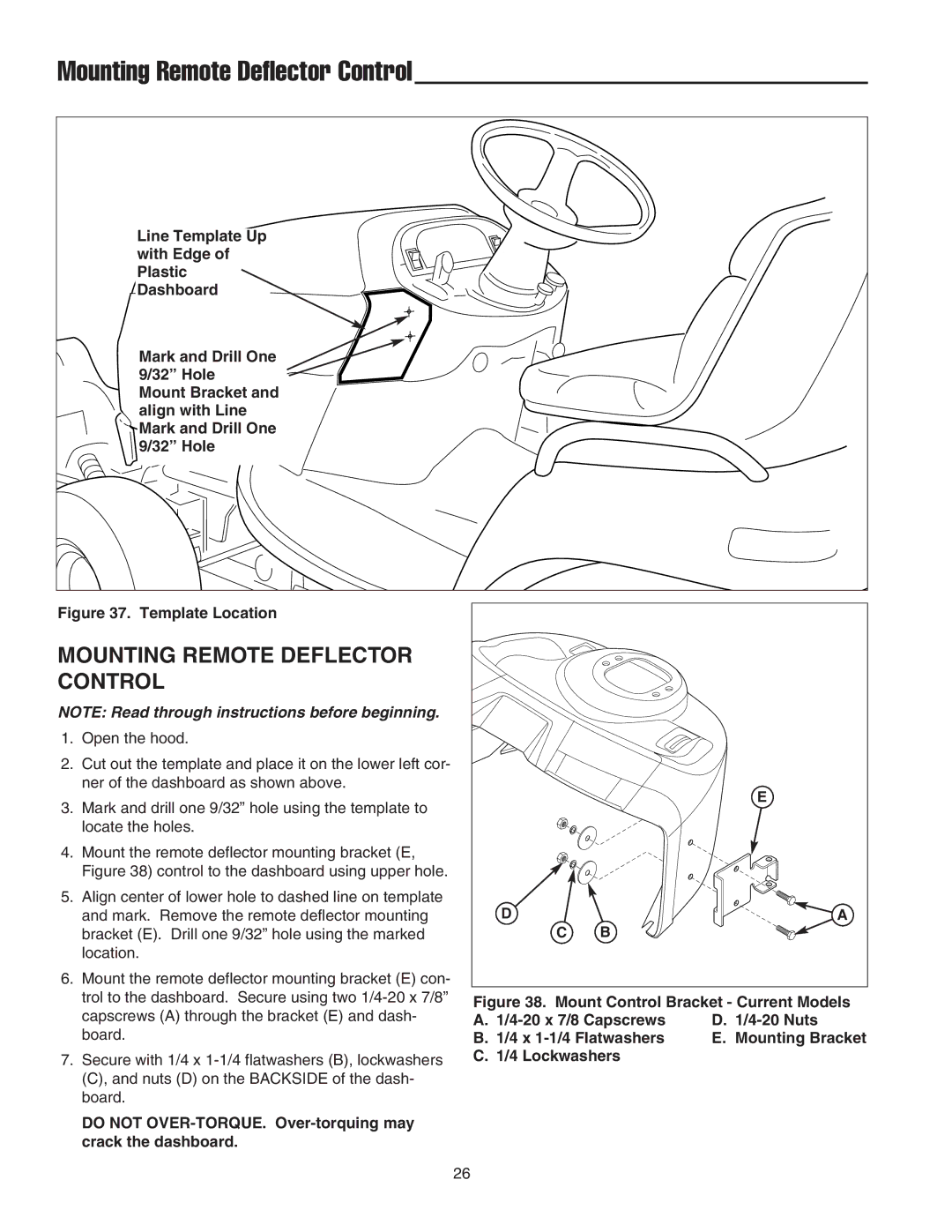 Snapper 1724089, 1695099, 1694238, 1694874 manual Mounting Remote Deflector Control 