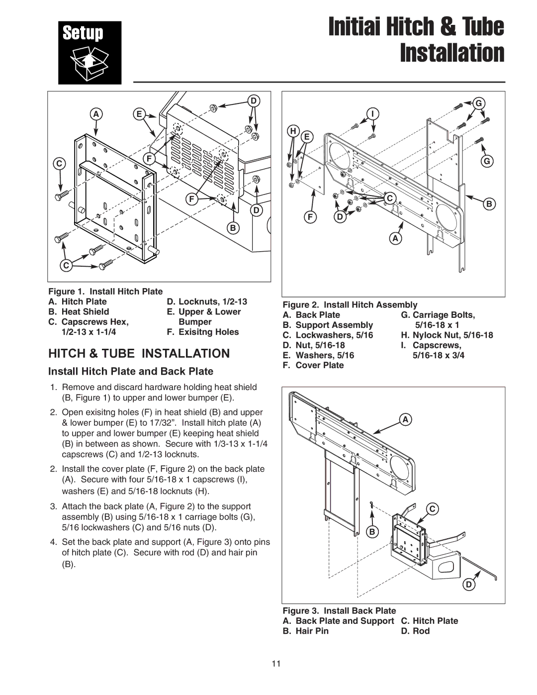 Snapper 1726794 manual Initiai Hitch & Tube Installation 