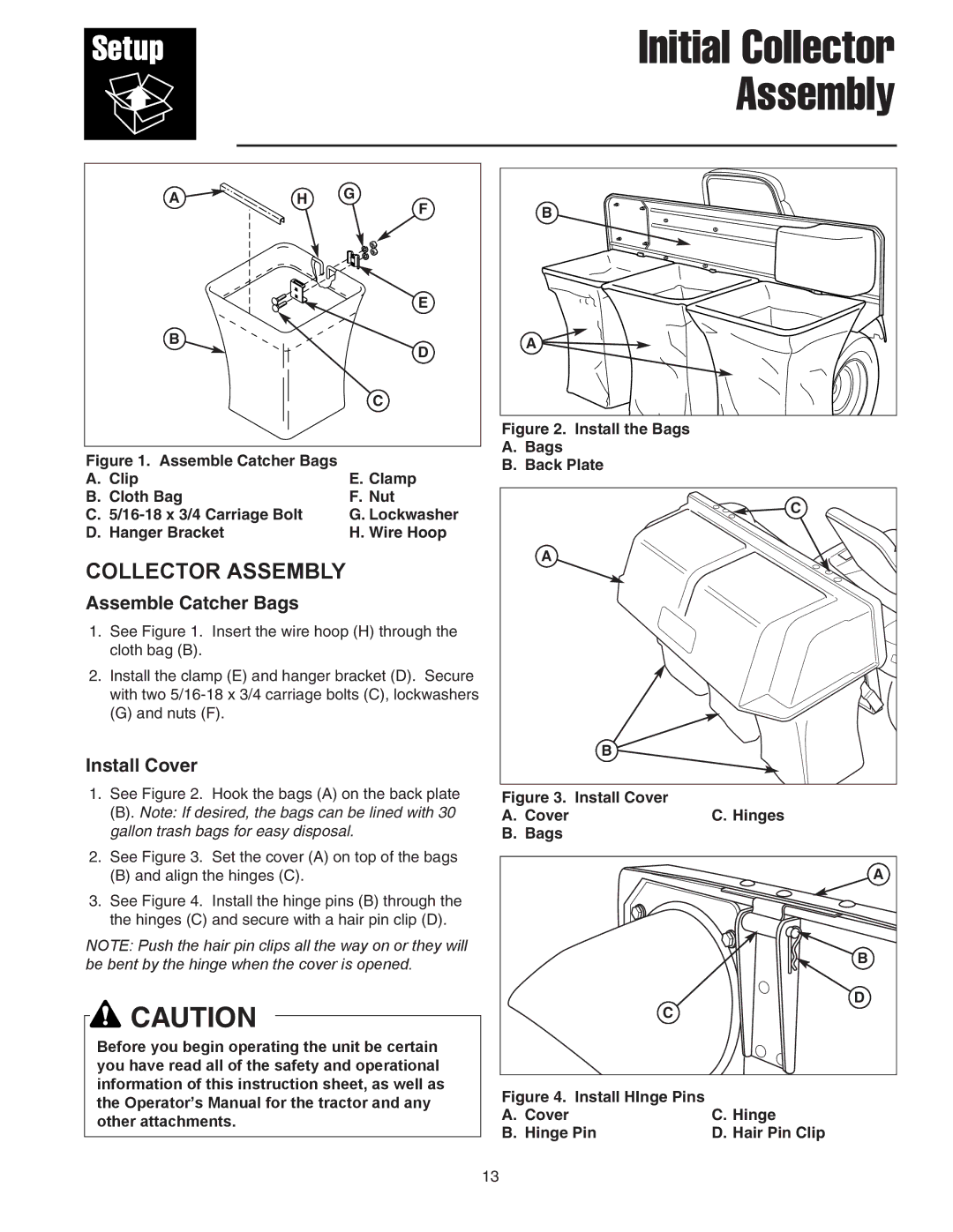 Snapper 1726794 manual Assemble Catcher Bags, Install Cover 