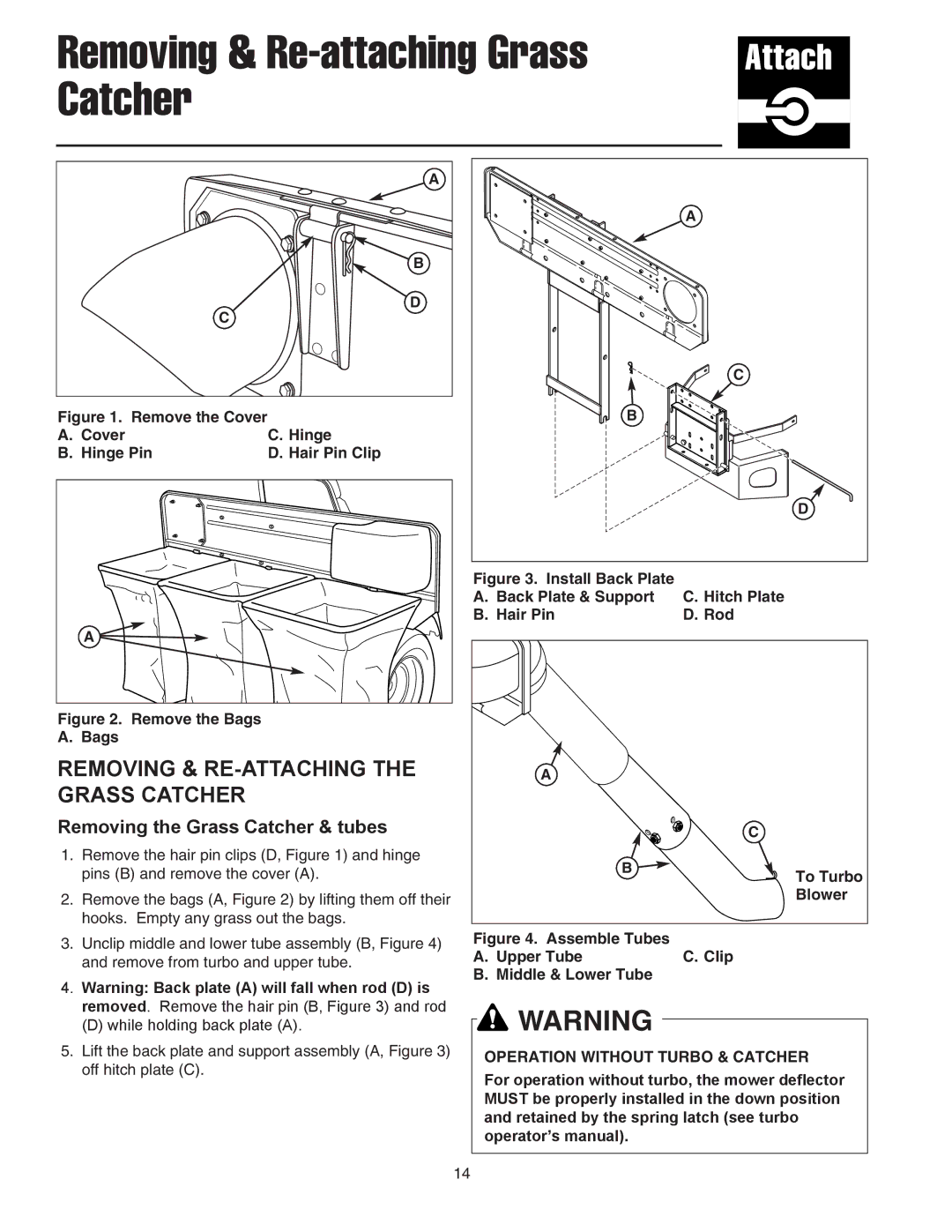 Snapper 1726794 manual Removing & Re-attaching Grass Catcher 