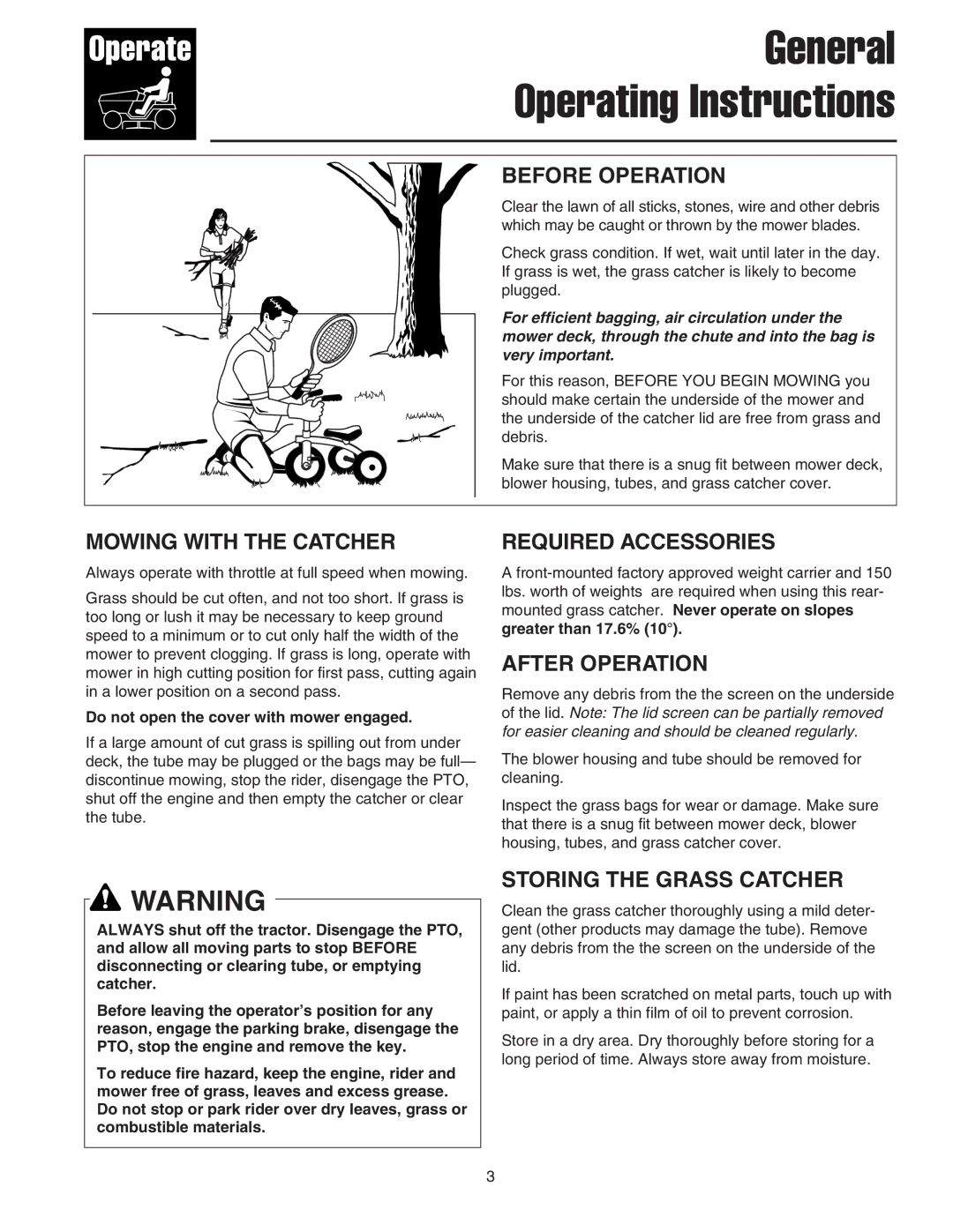 Snapper 1726794 manual General Operating Instructions 