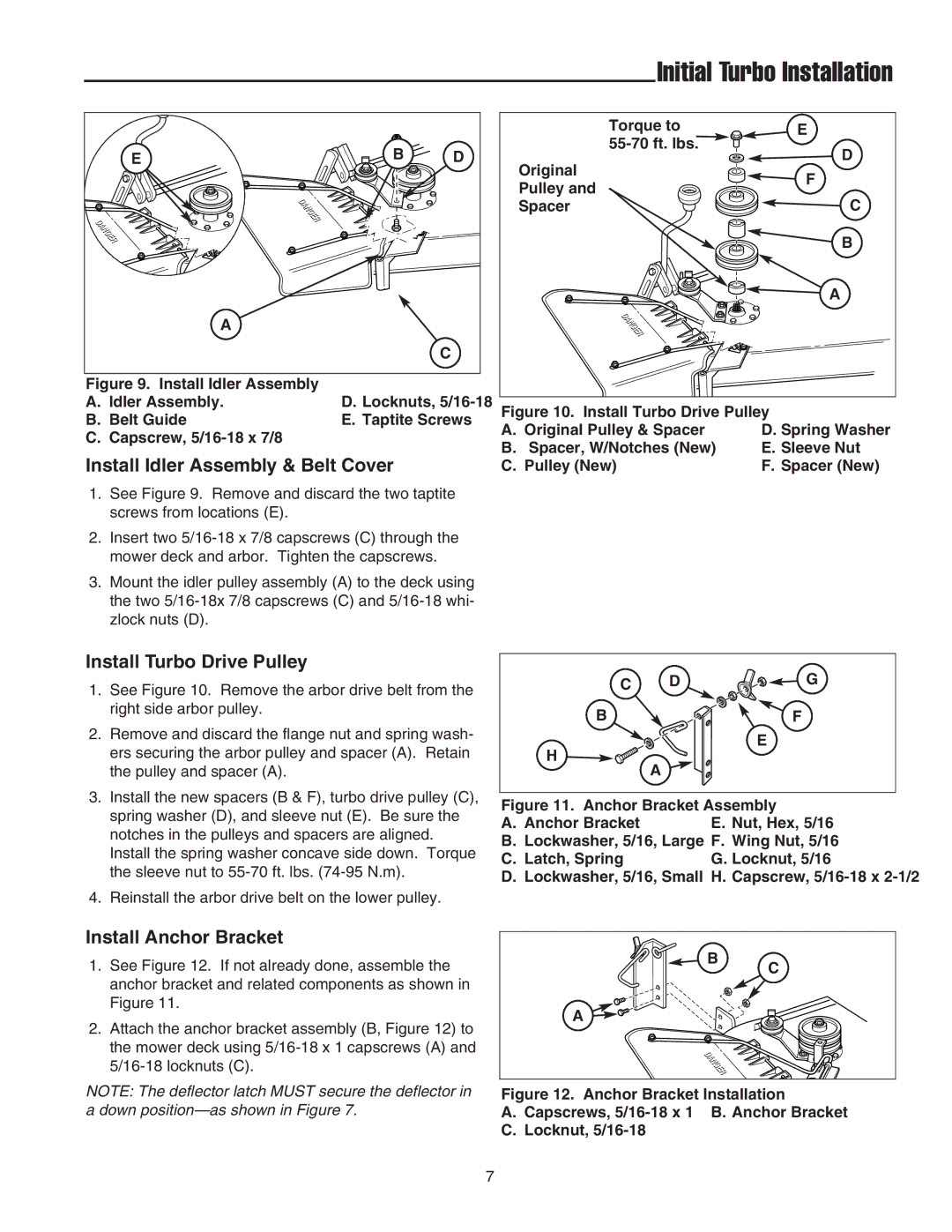 Snapper 1726794 manual Install Idler Assembly & Belt Cover, Install Turbo Drive Pulley, Install Anchor Bracket 