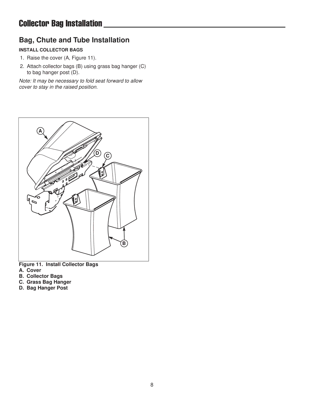 Snapper 1733729, 1695168 manual Collector Bag Installation, Bag, Chute and Tube Installation 