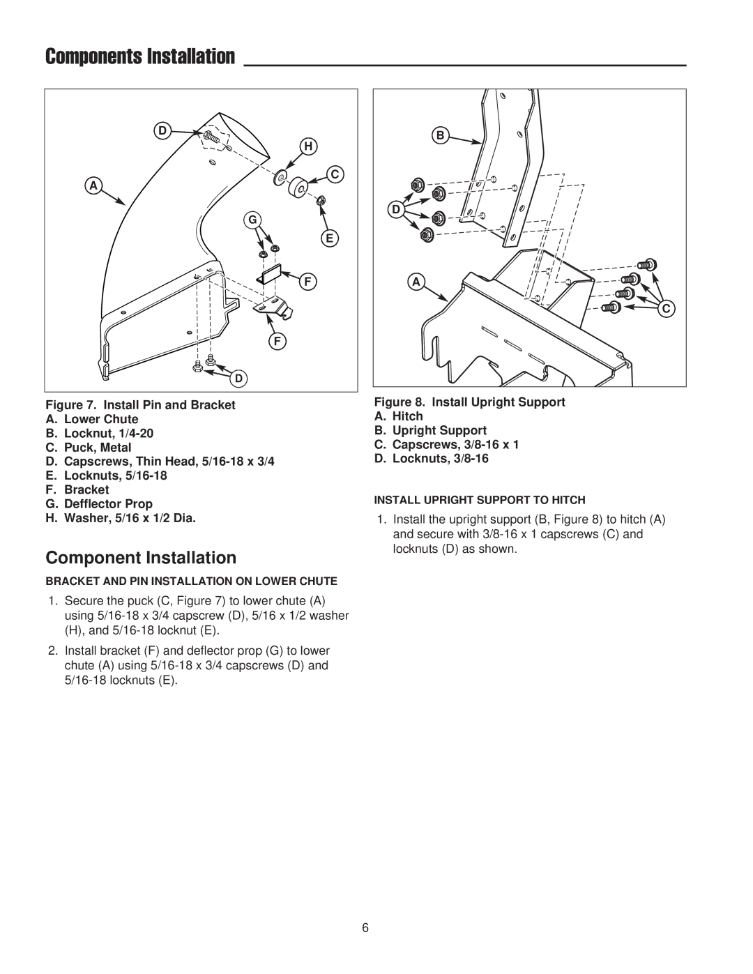 Snapper 1733729, 1695168 manual Components Installation, Component Installation 