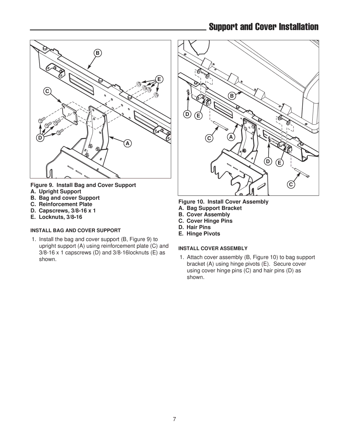 Snapper 1695168, 1733729 manual Support and Cover Installation 