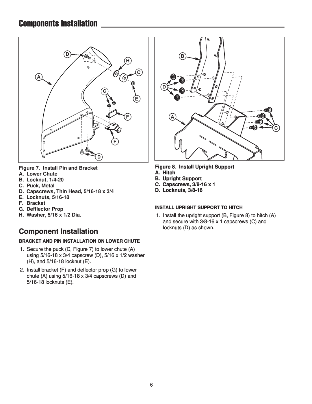 Snapper 1733729, 1695168 manual Components Installation, Component Installation 