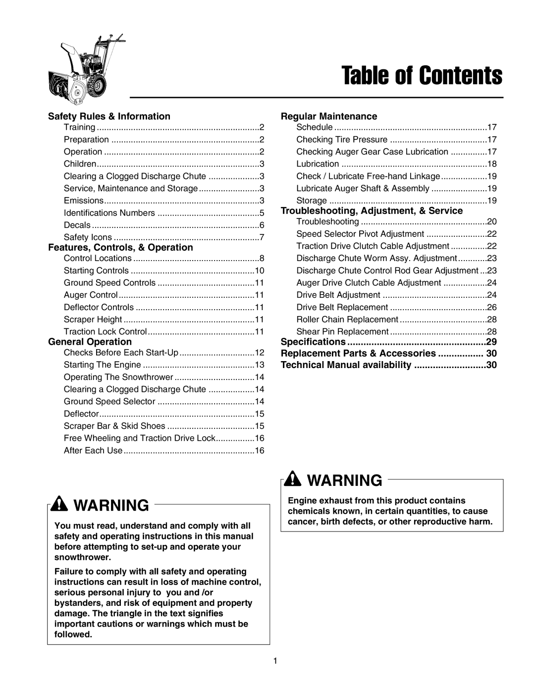 Snapper 17524EX, E175246E manual Table of Contents 