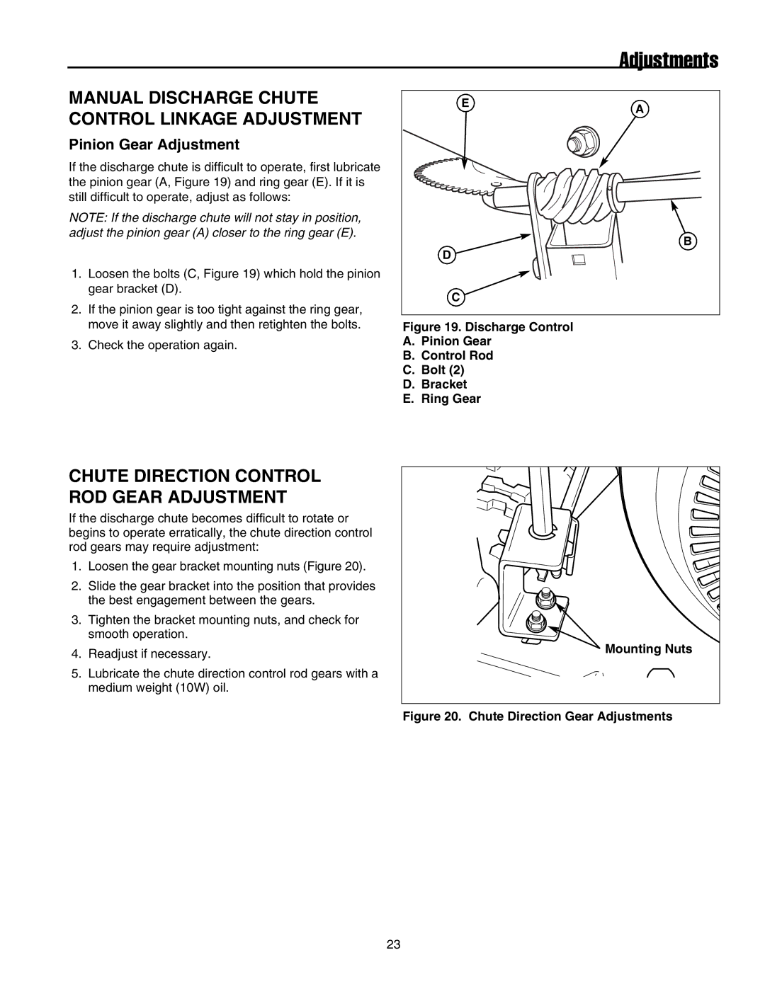 Snapper E175246E, 17524EX manual Pinion Gear Adjustment, Mounting Nuts 