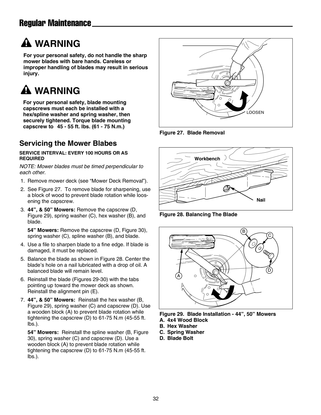 Snapper 1800, 2800, 500, 1700, 2700, 400 manual Servicing the Mower Blabes, Blade Removal 