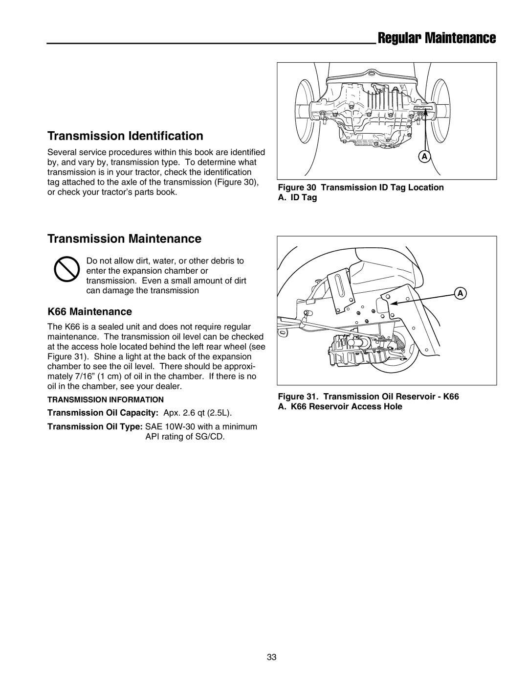 Snapper 1800, 2800, 500, 1700, 2700, 400 manual Transmission Identification, Transmission Maintenance, K66 Maintenance 