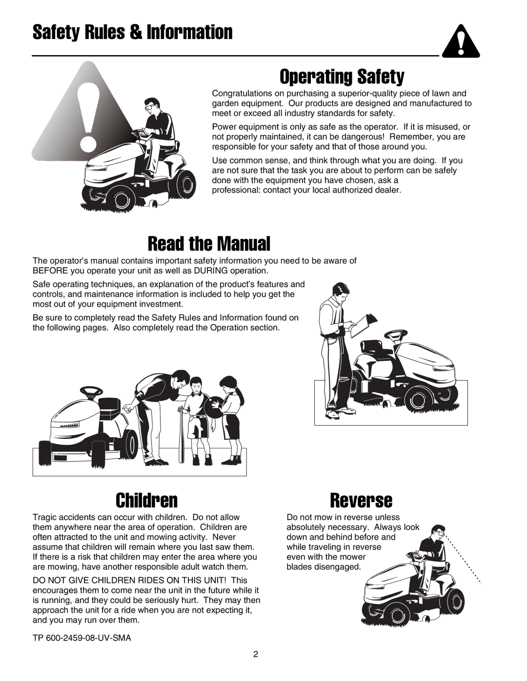 Snapper 1800, 2800, 500, 1700, 2700, 400 manual Safety Rules & Information Operating Safety 