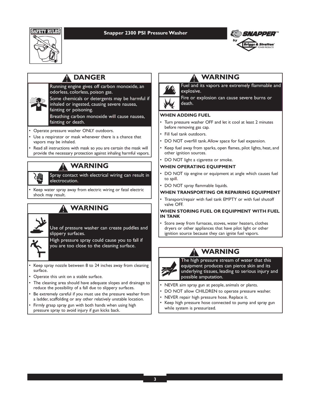 Snapper 1807-1 owner manual When Transporting or Repairing Equipment 