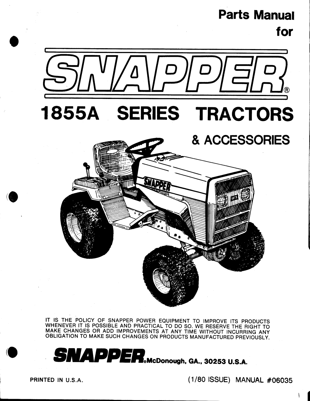 Snapper 1855A Series manual 