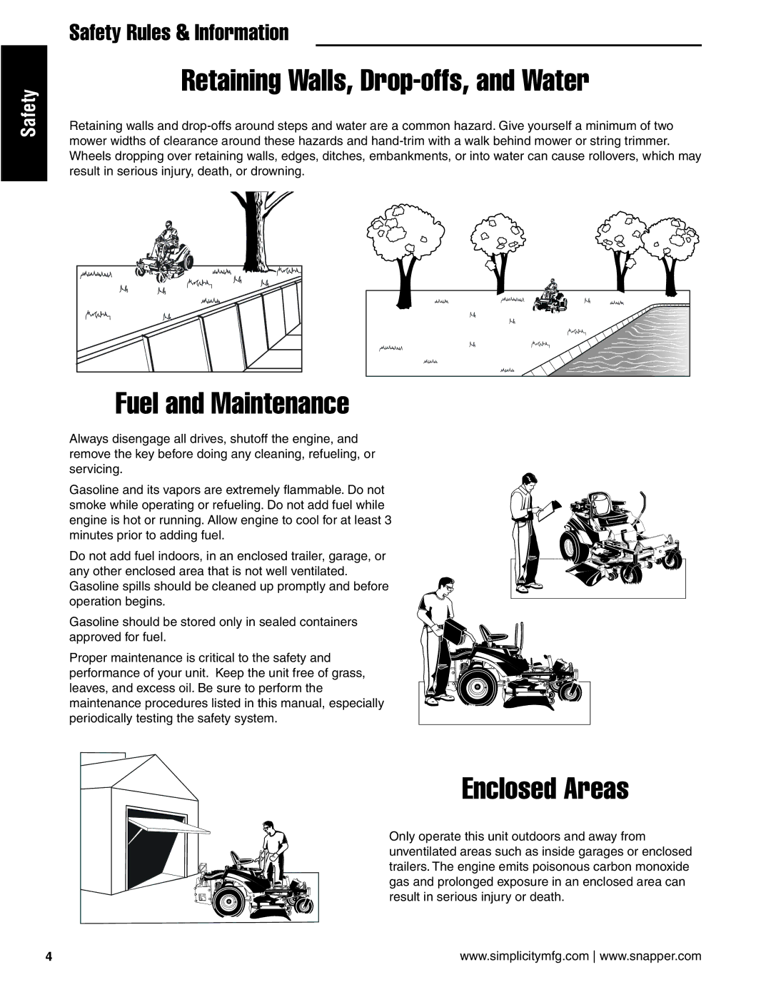 Snapper 20HP, 19HP, 18HP user manual Retaining Walls, Drop-offs, and Water 