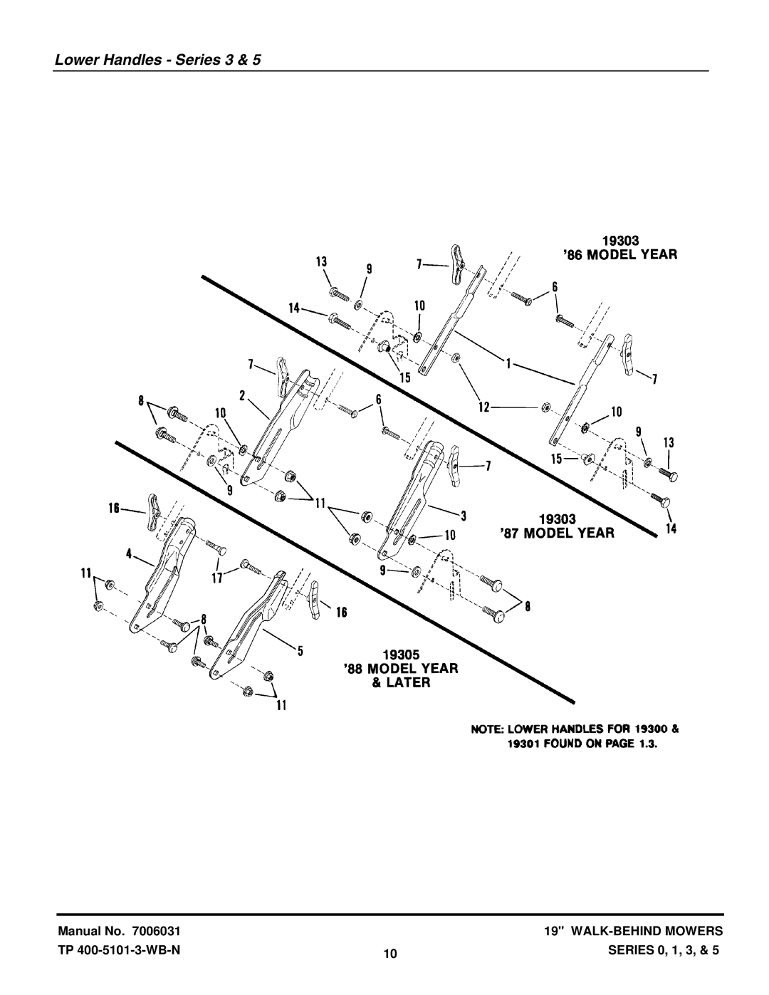 Snapper 19303D-2T, 19300-2, 19303DB, 19301T, 19305-2T, 19303-2T, 19301-2, 19301D-2, 19303B manual Lower Handles Series 3 