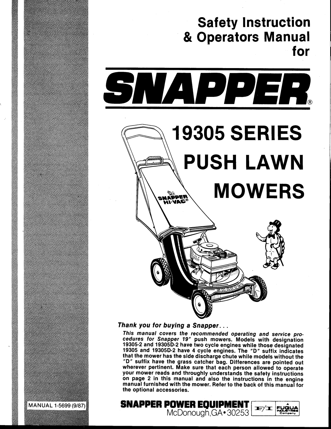 Snapper 19305 manual 