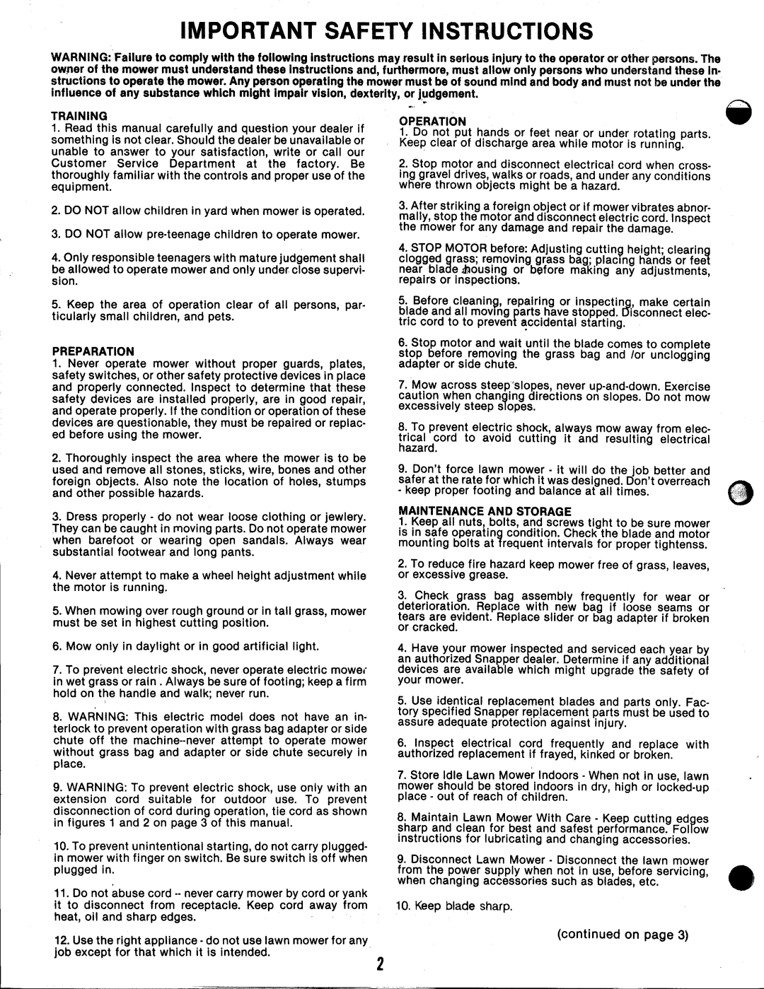 Snapper 19E07 manual 