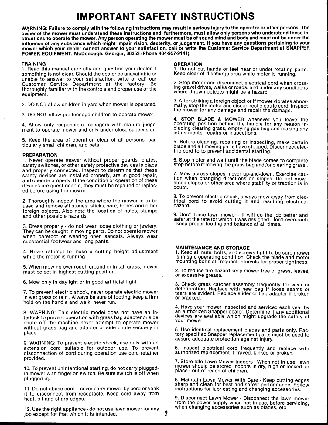 Snapper 19EO5 HI-VAC Series manual 