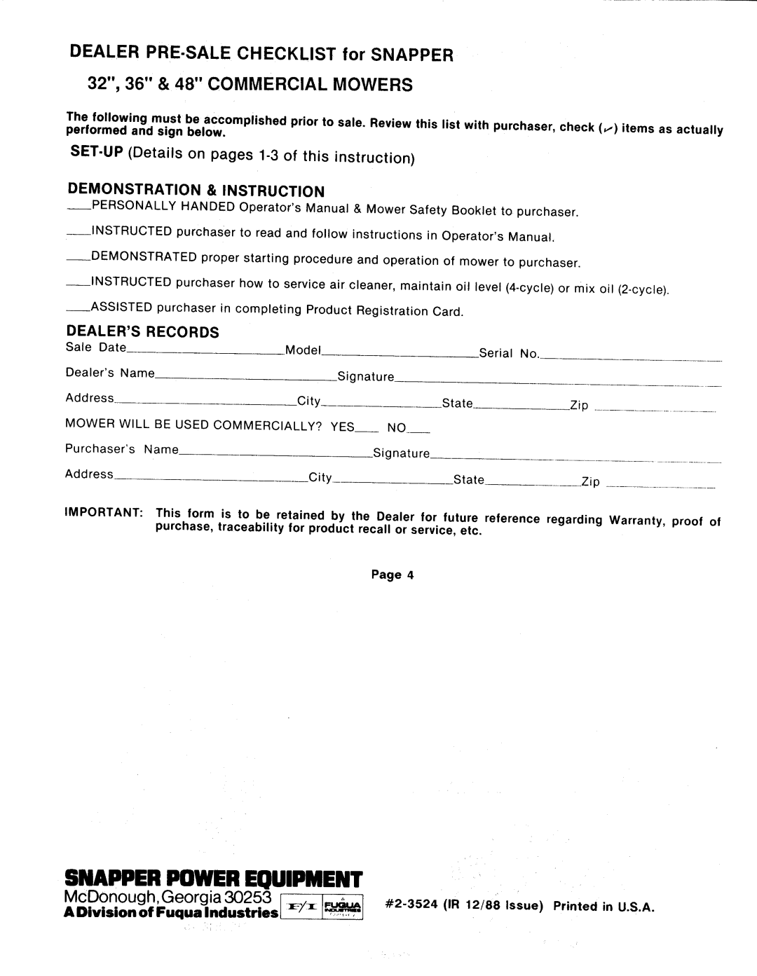 Snapper 2-3524 manual 