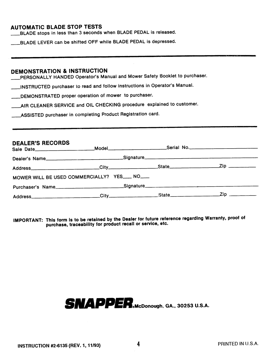 Snapper 2-6135 manual 