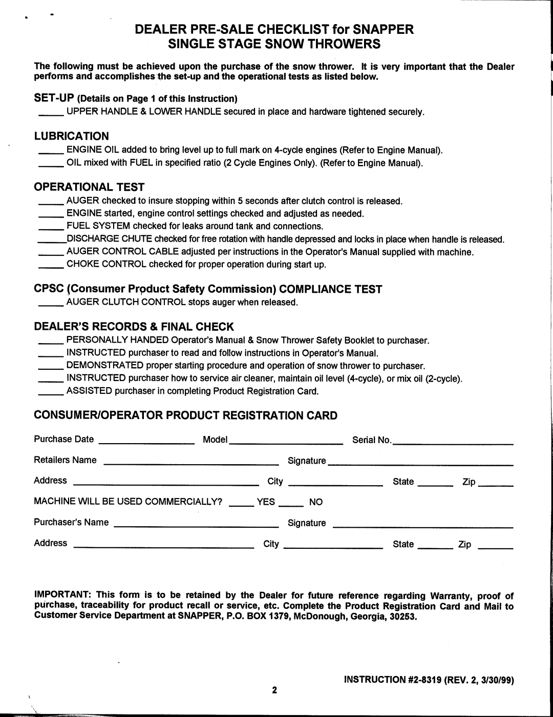 Snapper 2-8319 manual 
