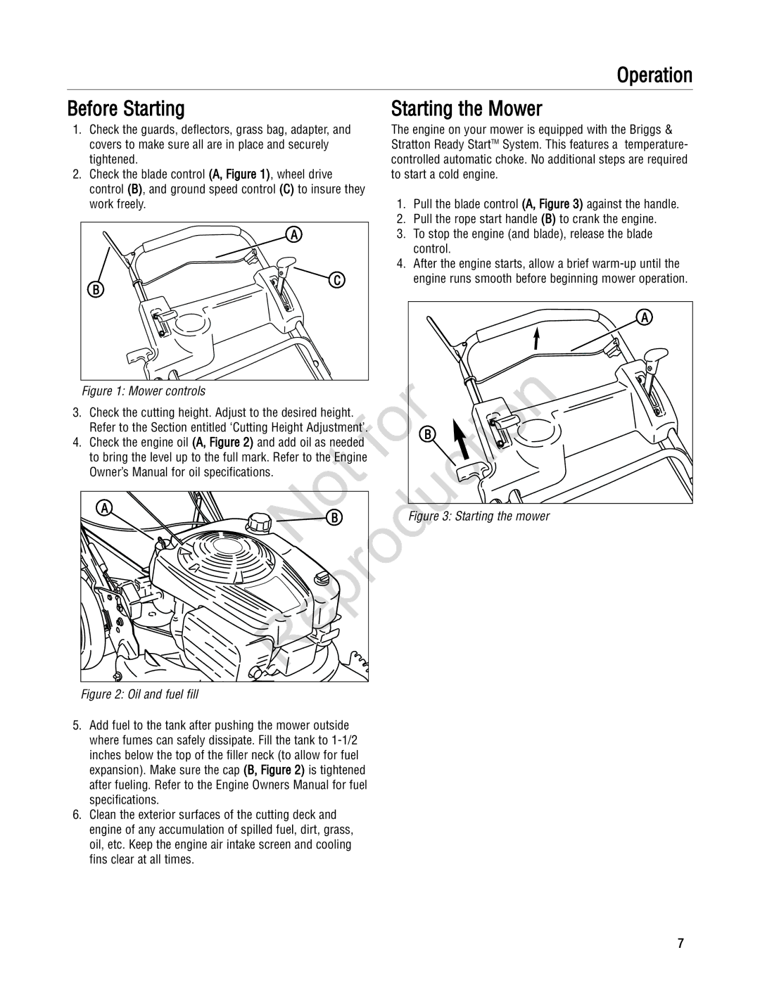 Snapper 20 manual Operation Before Starting 