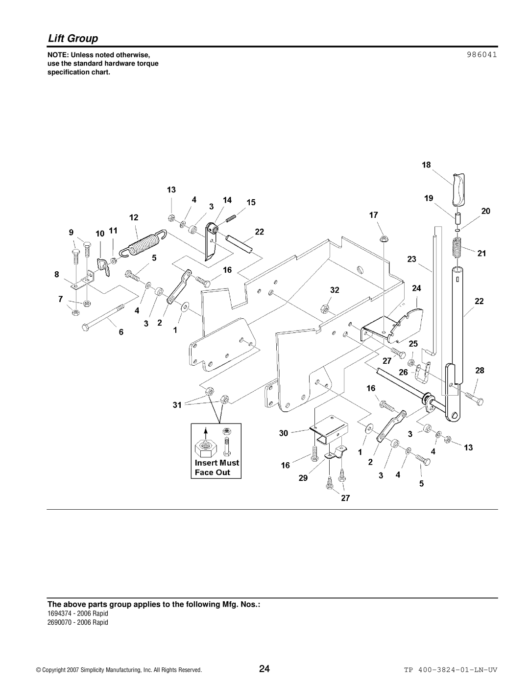 Snapper 2006 Rapid manual Lift Group, 986041 