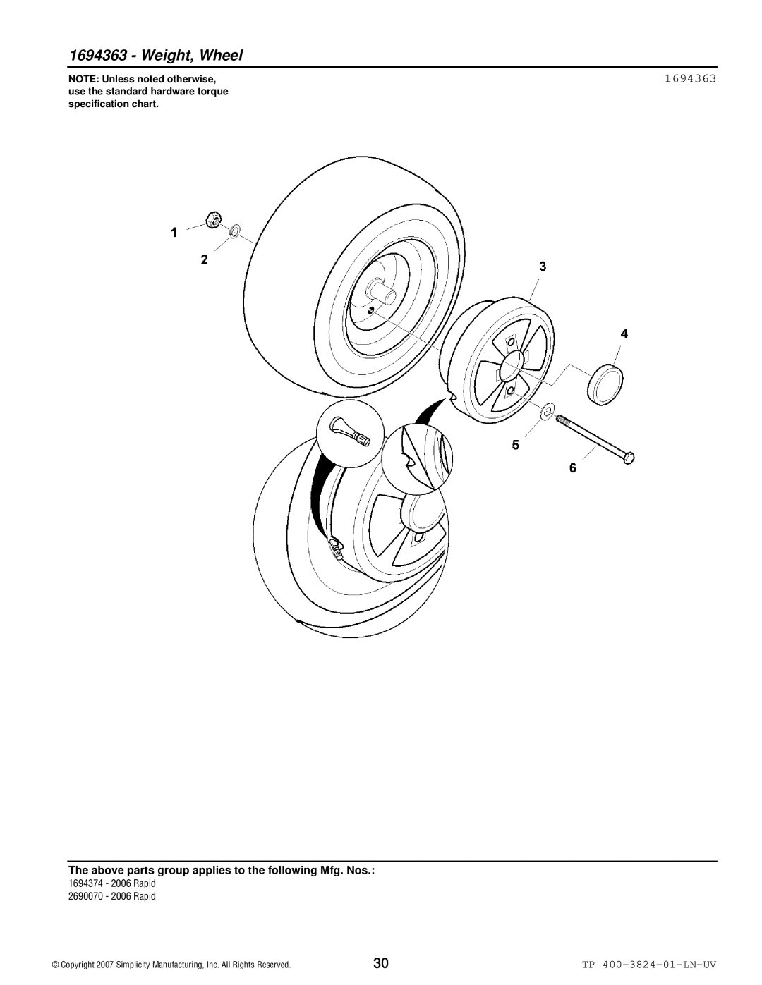 Snapper 2006 Rapid manual Weight, Wheel, 1694363 