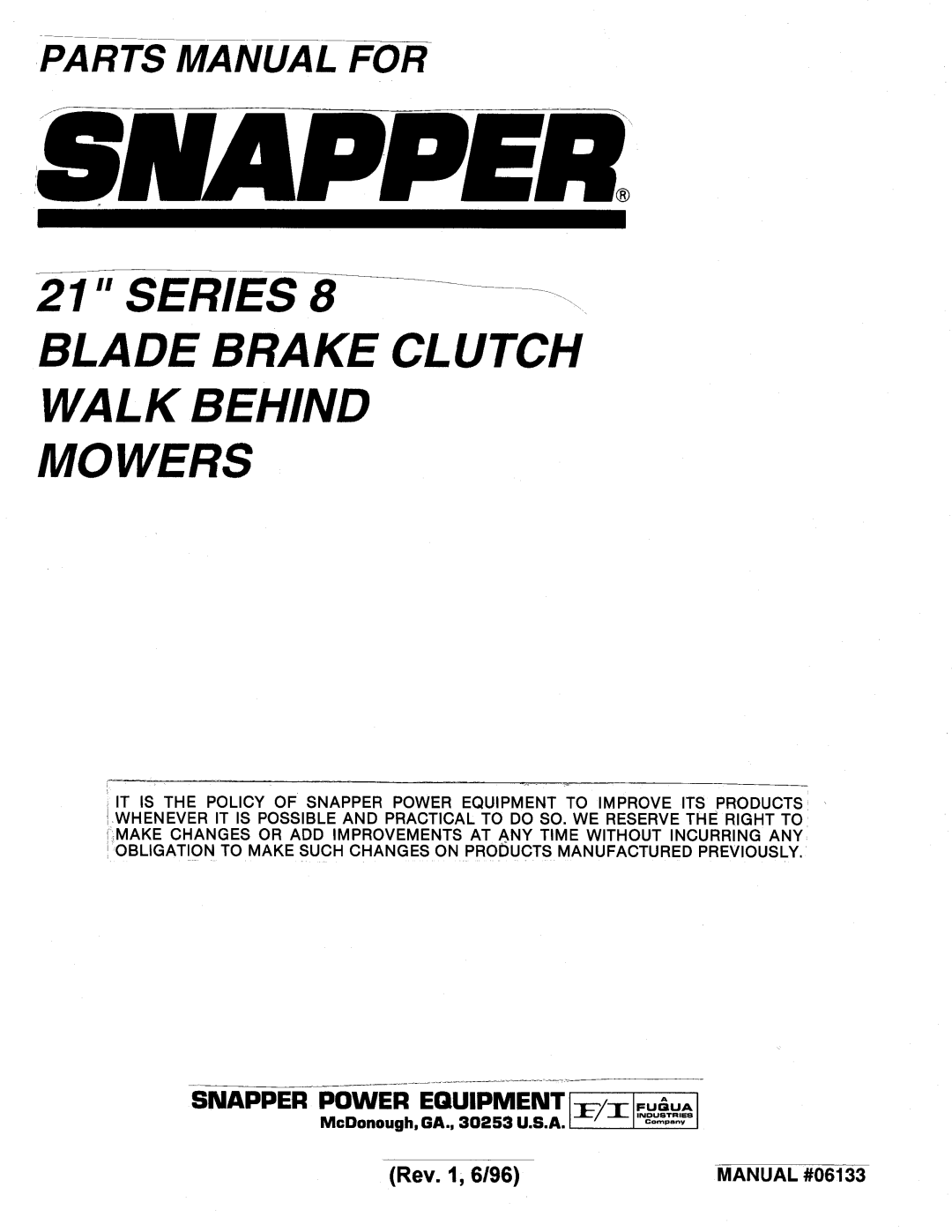 Snapper 21 Series 8 manual 