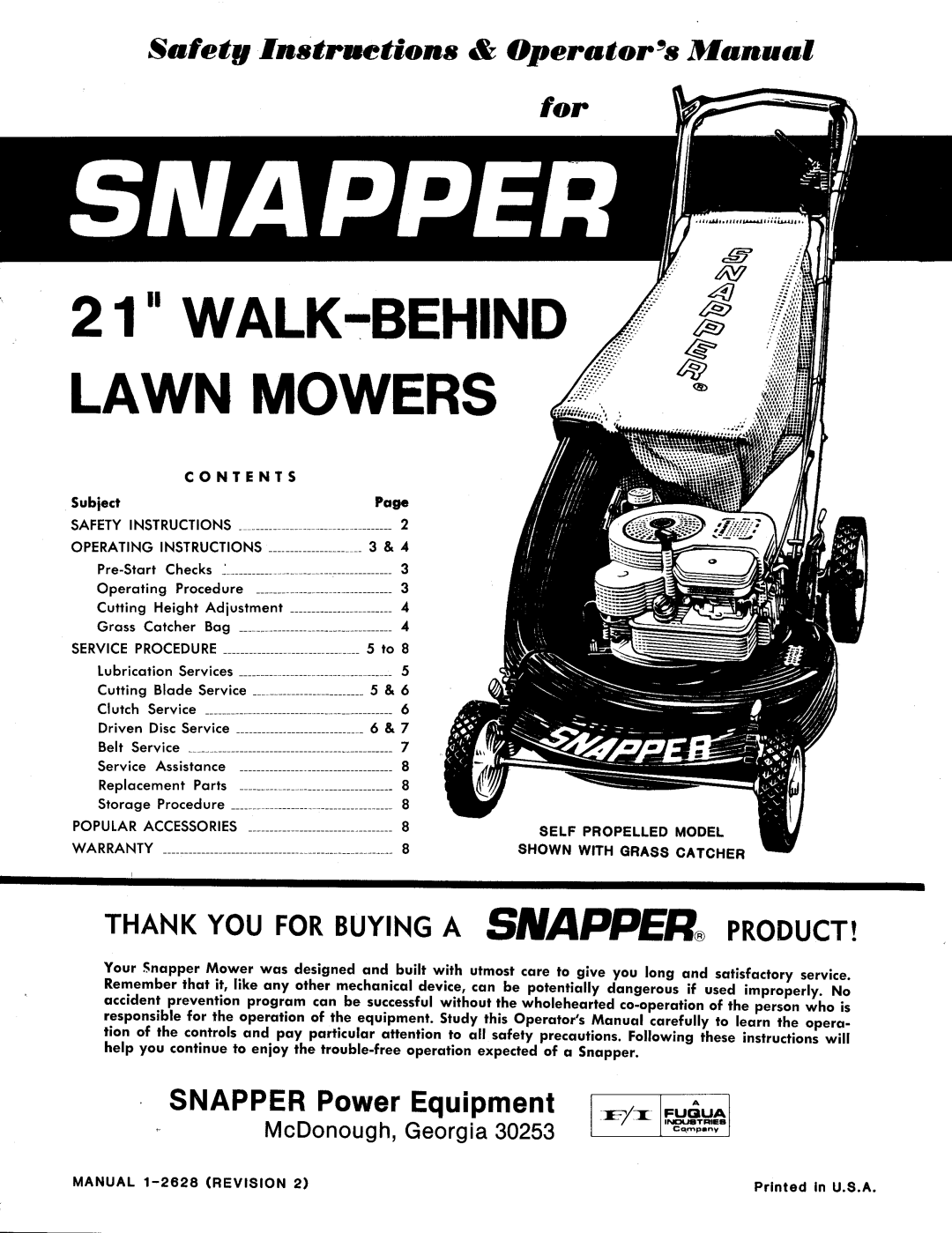 Snapper 21" Walk-Behind Lawn Mowers manual 
