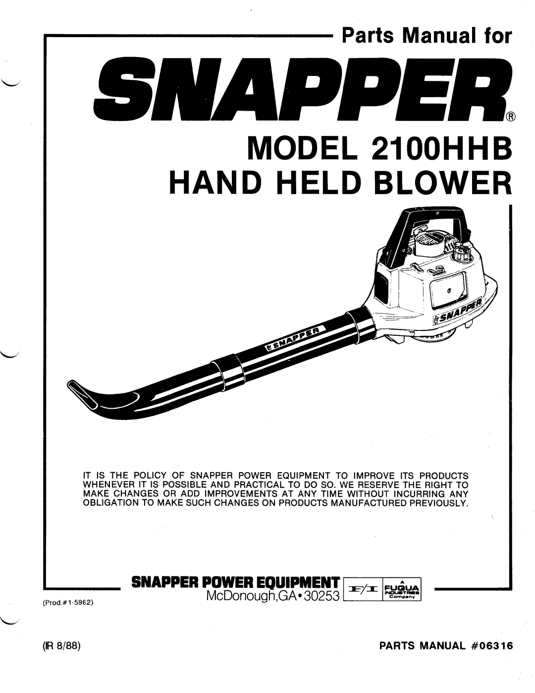 Snapper 2100 HHB manual 