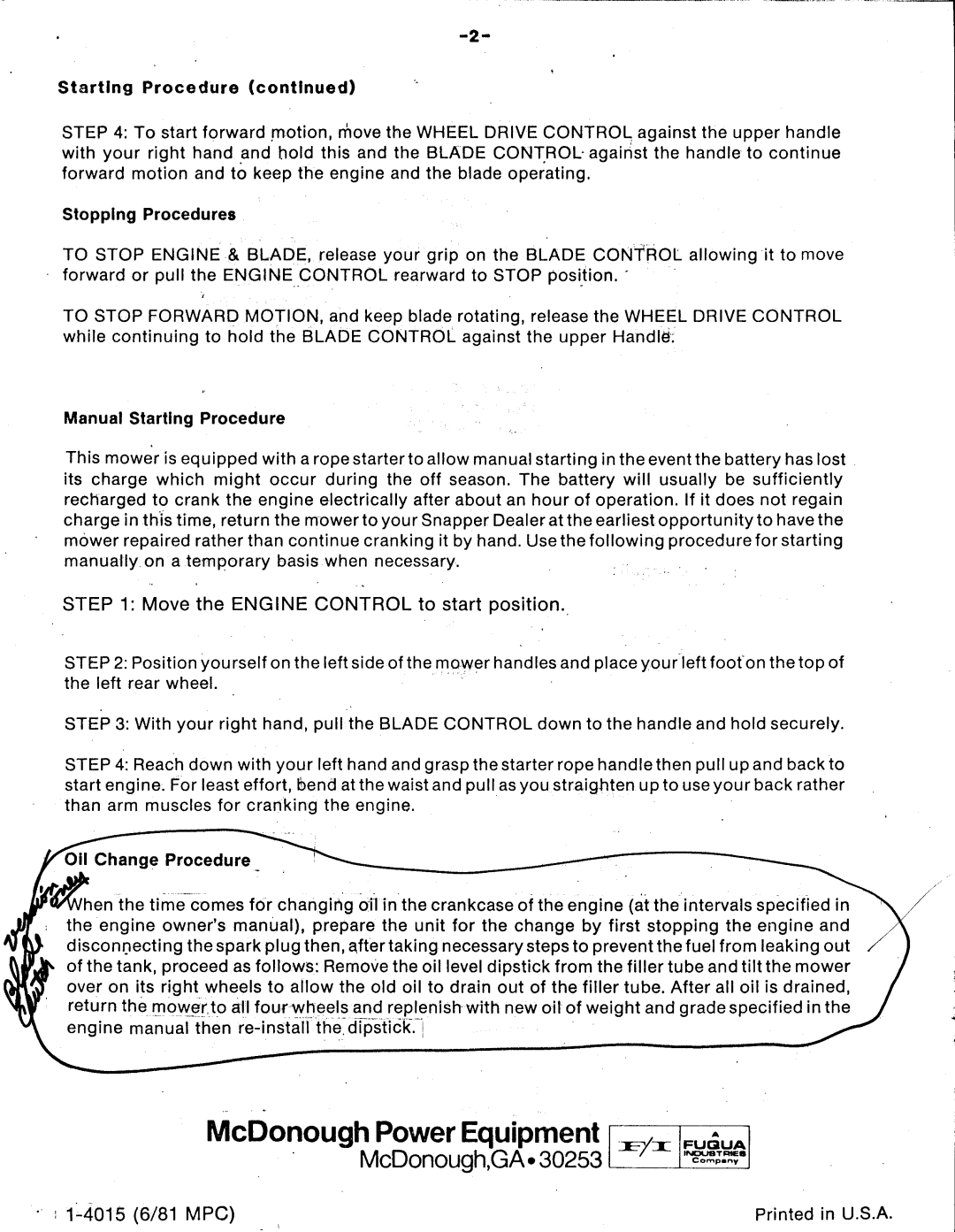 Snapper 2135XPS manual 